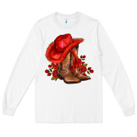 White valentines day cowboy boots red  and roses Long Sleeve Tee - AdoDesignShop
