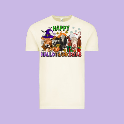 Happy Hallothanksmas With Cow Vintage Tee Designed By Texasbilliewilder