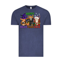 Vintage Denim happy hallothanksmas with cow Vintage Tee - texasbilliewilder