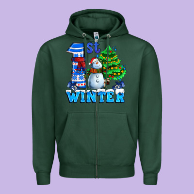 First Winter With Snowman Zipper Hoodie Designed By Adodesignshop