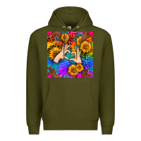 Army Green Heart And Sunflowers With Neon Leopard Patterns Premium Hoodie - BundleAndBundleShop