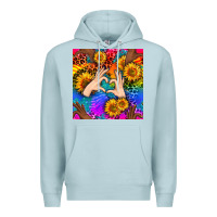 Blue Mist Heart And Sunflowers With Neon Leopard Patterns Premium Hoodie - BundleAndBundleShop