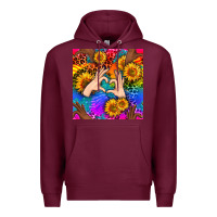 Burgundy Heart And Sunflowers With Neon Leopard Patterns Premium Hoodie - BundleAndBundleShop