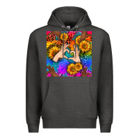 Charcoal Heather Heart And Sunflowers With Neon Leopard Patterns Premium Hoodie - BundleAndBundleShop