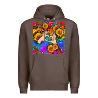 Coffee Heart And Sunflowers With Neon Leopard Patterns Premium Hoodie - BundleAndBundleShop