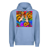 Colony Blue Heart And Sunflowers With Neon Leopard Patterns Premium Hoodie - BundleAndBundleShop