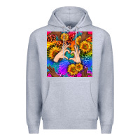 Heather Grey Heart And Sunflowers With Neon Leopard Patterns Premium Hoodie - BundleAndBundleShop
