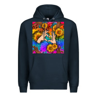 Navy Heart And Sunflowers With Neon Leopard Patterns Premium Hoodie - BundleAndBundleShop