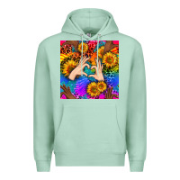 Seafoam Heart And Sunflowers With Neon Leopard Patterns Premium Hoodie - BundleAndBundleShop