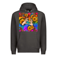 Smoke Heart And Sunflowers With Neon Leopard Patterns Premium Hoodie - BundleAndBundleShop