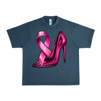 Midnight Navy Breast Cancer Ribbon and Heels Urban Heavy Tee - texasbilliewilder