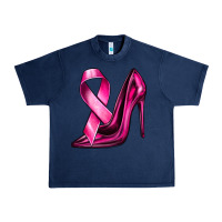 Navy Breast Cancer Ribbon and Heels Urban Heavy Tee - texasbilliewilder