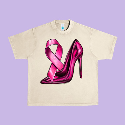 Breast Cancer Ribbon And Heels Urban Heavy Tee Designed By Texasbilliewilder