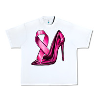 White Breast Cancer Ribbon and Heels Urban Heavy Tee - texasbilliewilder