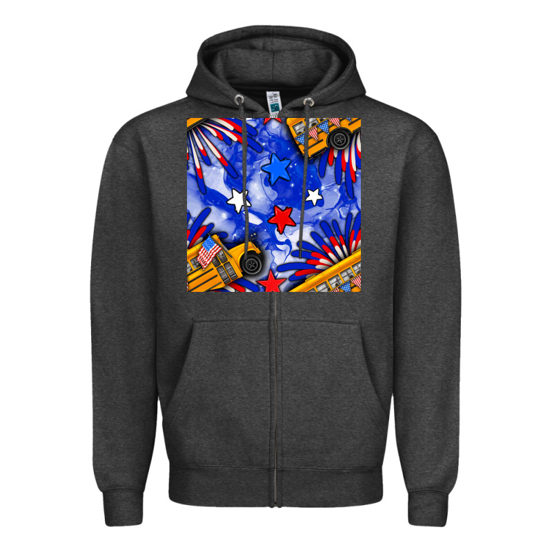 4th Of July School Bus Seamless Pattern Zipper Hoodie by BundleAndBundleShop | Teevron
