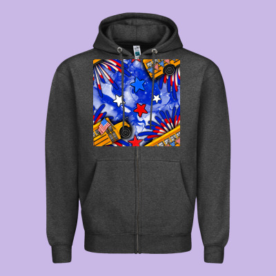 4th Of July School Bus Seamless Pattern Zipper Hoodie Designed By Bundleandbundleshop