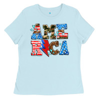 Baby Blue america with heart Ladies Tee - AdoDesignShop