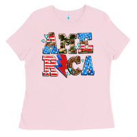 Bubblegum Pink america with heart Ladies Tee - AdoDesignShop