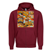 Burgundy fall school bus seamless pattern Zipper Hoodie - BundleAndBundleShop