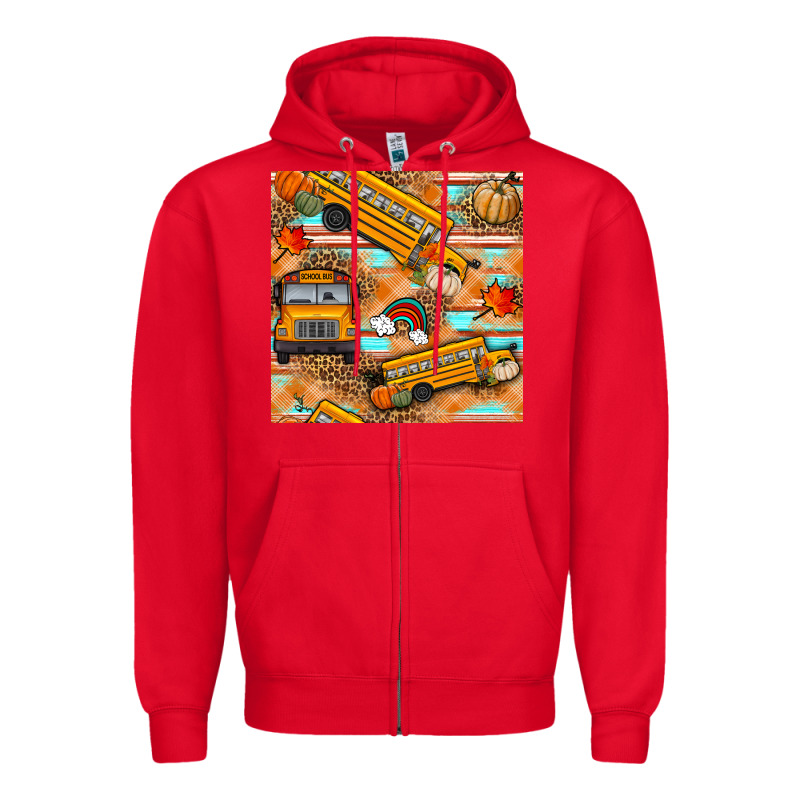 Fall School Bus Seamless Pattern Zipper Hoodie by BundleAndBundleShop | Teevron