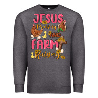 Charcoal Heather jesus praising and farm raising Premium Sweatshirt - MaliasSmallBusiness