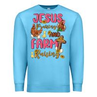 Ocean Blue jesus praising and farm raising Premium Sweatshirt - MaliasSmallBusiness