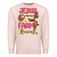 Pale Pink jesus praising and farm raising Premium Sweatshirt - MaliasSmallBusiness