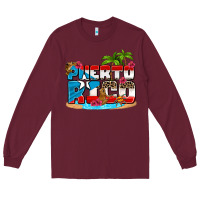 Burgundy puerto rico and flowers with frog Long Sleeve Tee - AdoDesignShop
