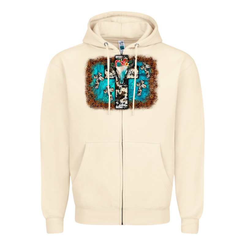 Bull Skull Cross Backgraund Zipper Hoodie by JahusDesignShop | Teevron