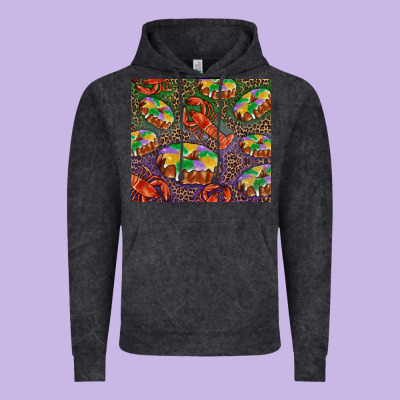 Vintage Hoodie Mardi gras king cake and crawfish