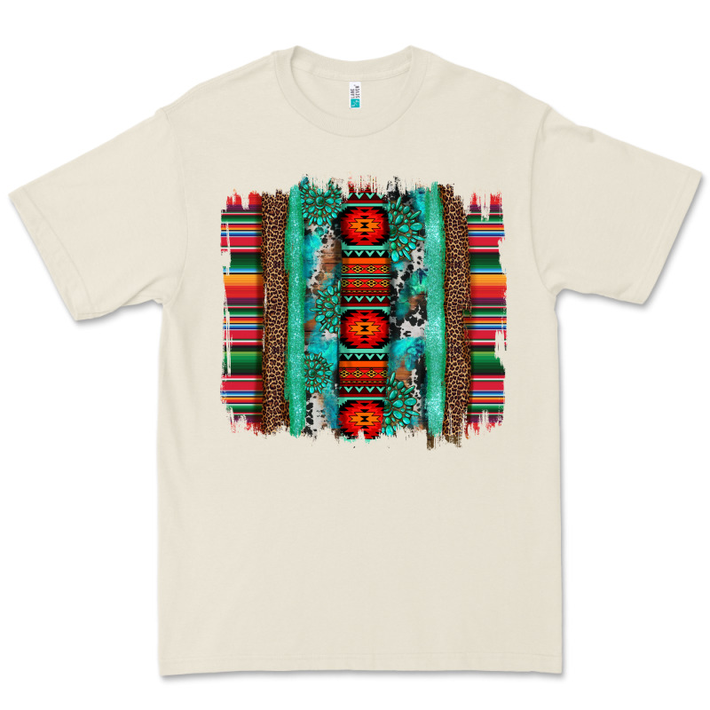 Serape Aztec Leopard And Turquoise Glitter With Gemstone Brushstroke Premium Tee by Artiststas | Teevron