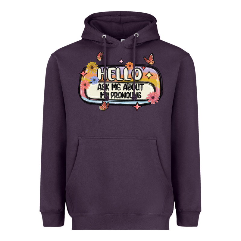 Ask Me About My Pronouns Heavyweight Hoodie by MaliasSmallBusiness | Teevron