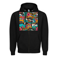 Black western school bus seamless pattern Zipper Hoodie - BundleAndBundleShop