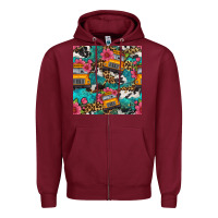 Burgundy western school bus seamless pattern Zipper Hoodie - BundleAndBundleShop