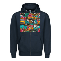 Navy western school bus seamless pattern Zipper Hoodie - BundleAndBundleShop
