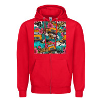 Red western school bus seamless pattern Zipper Hoodie - BundleAndBundleShop
