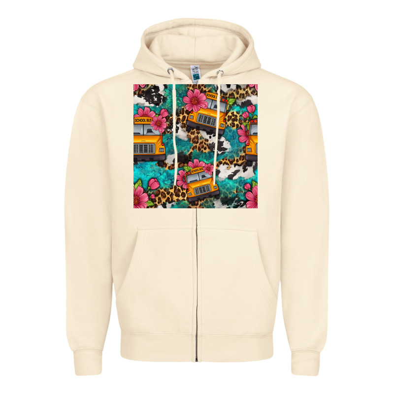 Western School Bus Seamless Pattern Zipper Hoodie by BundleAndBundleShop | Teevron
