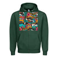 Sports Green western school bus seamless pattern Zipper Hoodie - BundleAndBundleShop