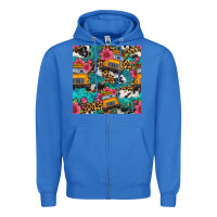 True Royal western school bus seamless pattern Zipper Hoodie - BundleAndBundleShop