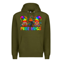 Army Green LGBTQ Free Hugs Gnomes Premium Hoodie - BundleAndBundleShop