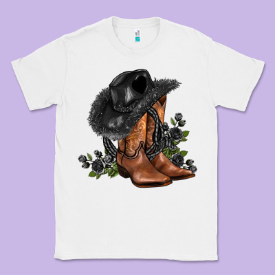 Black Cowgirl  And Roses Classic Tee Designed By Adodesignshop