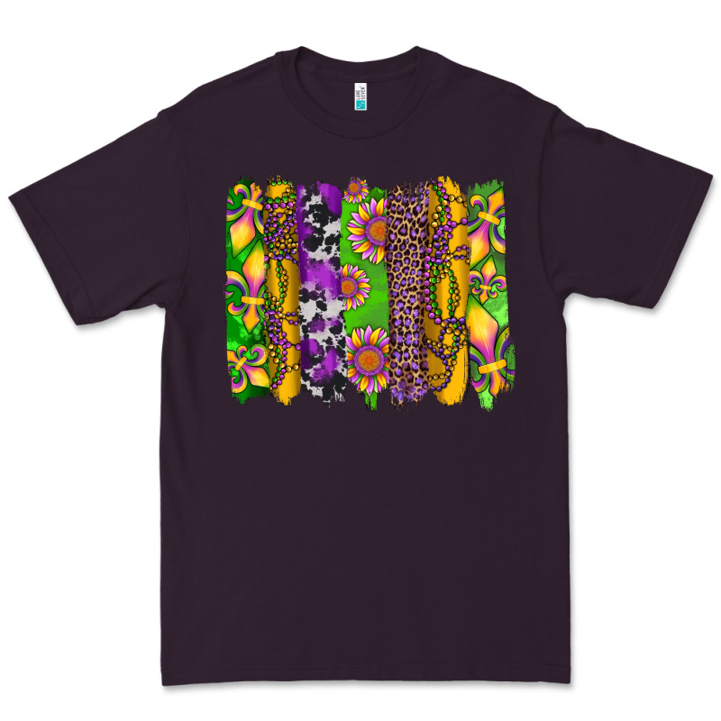Mardi Gras Sunflower Fleur De Lis Leopard Cowhide Brushstrokes Premium Tee by Artiststas | Teevron