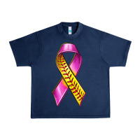 Navy Breast Cancer Ribbon Softball Urban Heavy Tee - texasbilliewilder