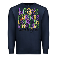 Navy beads parades crawfish king cake mardi gras Premium Sweatshirt - MaliasSmallBusiness