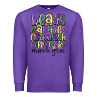 Purple beads parades crawfish king cake mardi gras Premium Sweatshirt - MaliasSmallBusiness