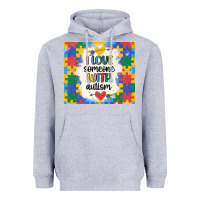 Heather Grey ı love someone with autism Heavyweight Hoodie - MaliasSmallBusiness