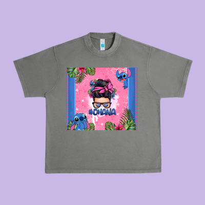 Ohana Stitch Messy Bun Urban Heavy Tee Designed By Zillion Design Studio