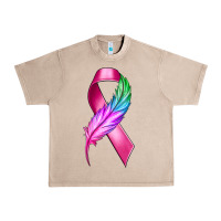 French Oak Breast Cancer Ribbon with Feather Urban Heavy Tee - texasbilliewilder
