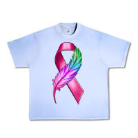 Grape Ice Breast Cancer Ribbon with Feather Urban Heavy Tee - texasbilliewilder