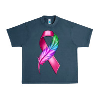Midnight Navy Breast Cancer Ribbon with Feather Urban Heavy Tee - texasbilliewilder